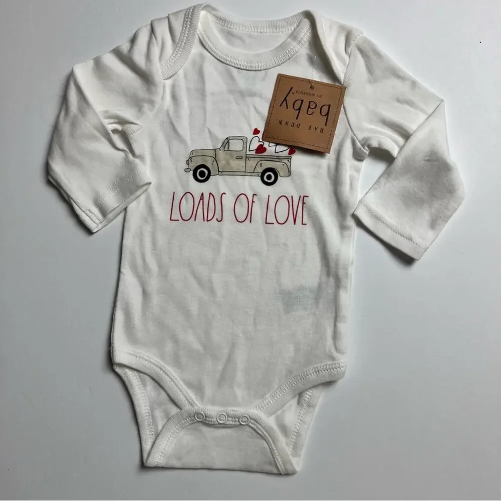 Rae Dunn Baby Load OF Love Graphic  Long Sleeve Onesie Sz 3-6M